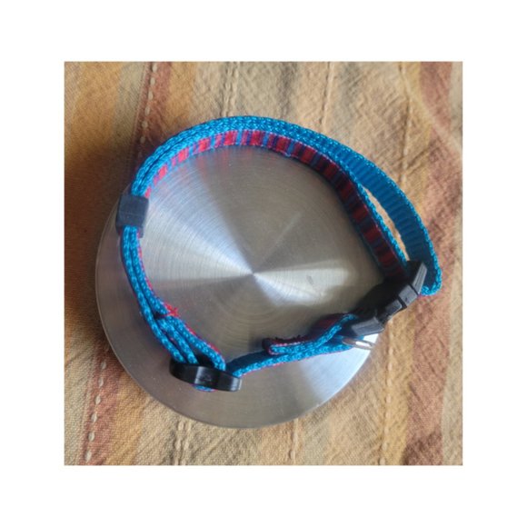 Red and Blue Stripped Adjustable Small Pet Collar - Picture 2 of 5
